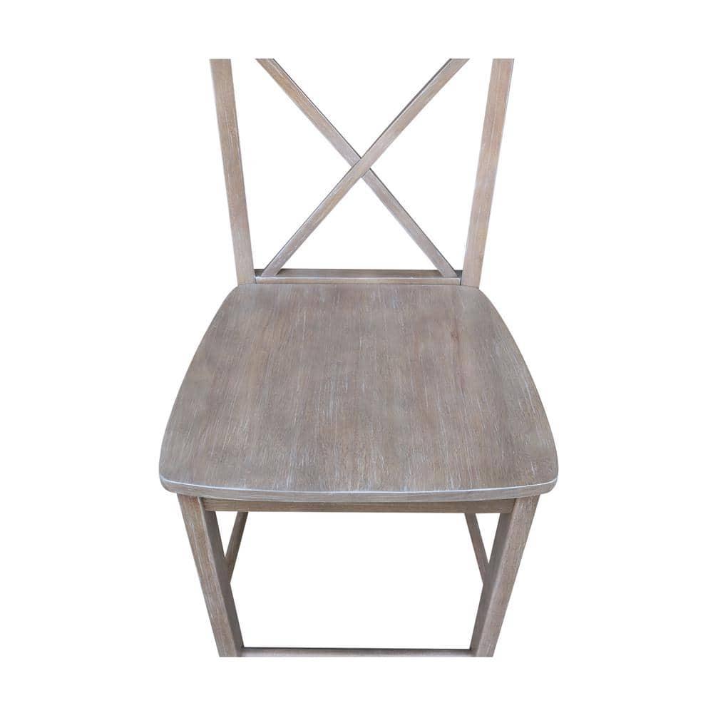 International Concepts 24" X Back Counter Height Barstool Washed Gray/Taupe : Rubberwood Frame, Fixed Seat Height 24"