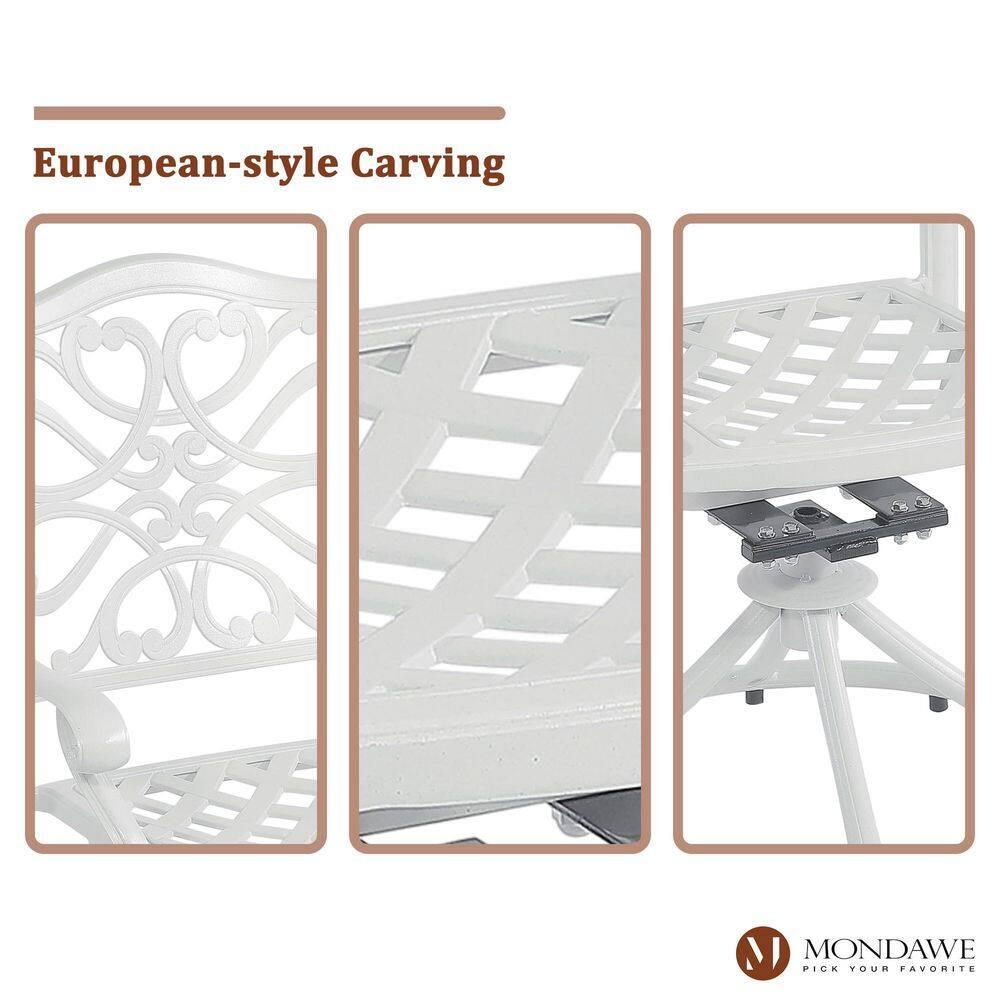 Mondawe 2 Pieces Cast Aluminum Swivel Dining Chair, All-Weather Aluminum Swivel Dining Chairs Outdoor Rocker Chair for Home Patio Garden Deck, White