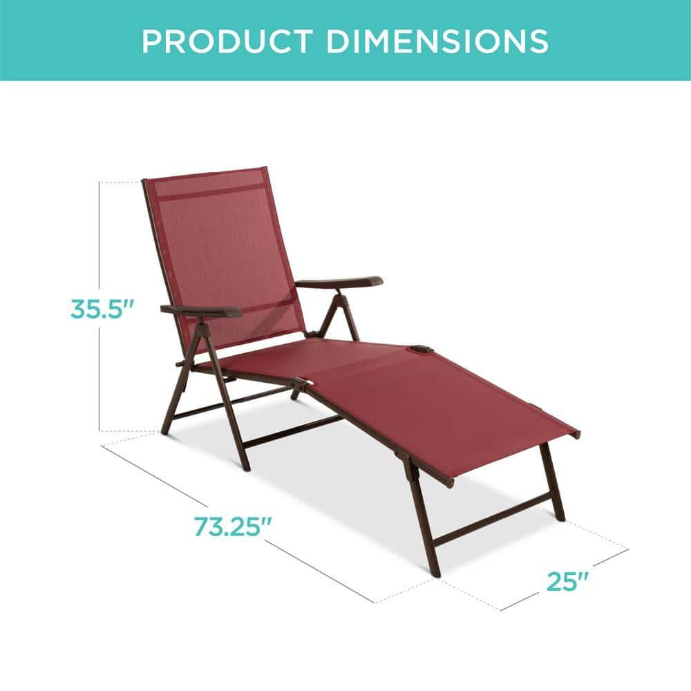 Best Choice Products Set of 2 Outdoor Patio Chaise Lounge Chair Adjustable Folding Pool Lounger w/ Steel Frame - Red