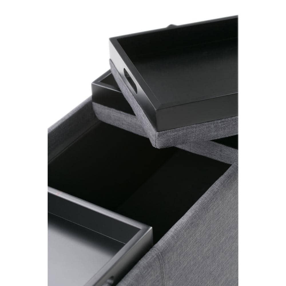CAVINAS Linen Storage Ottoman Bench,Upholstered Ottoman with 3 Flip Over Serving Trays for Living Room,Bedroom,Slate Grey