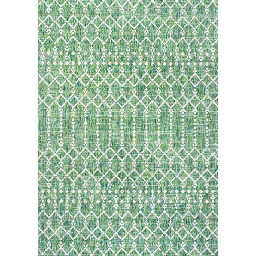 9' x 12' Ourika Moroccan Geometric Textured Weave Indoor/Outdoor Area Rug, Green/Cream - JONATHAN Y