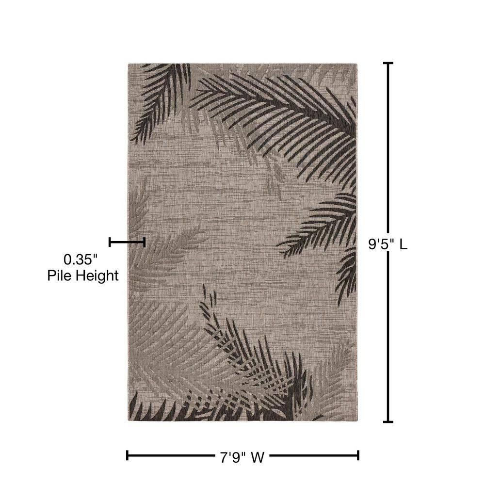 Ox Bay Carmindy 7'9" x 9'5" Black Tropical Palms Indoor/Outdoor Area Rug