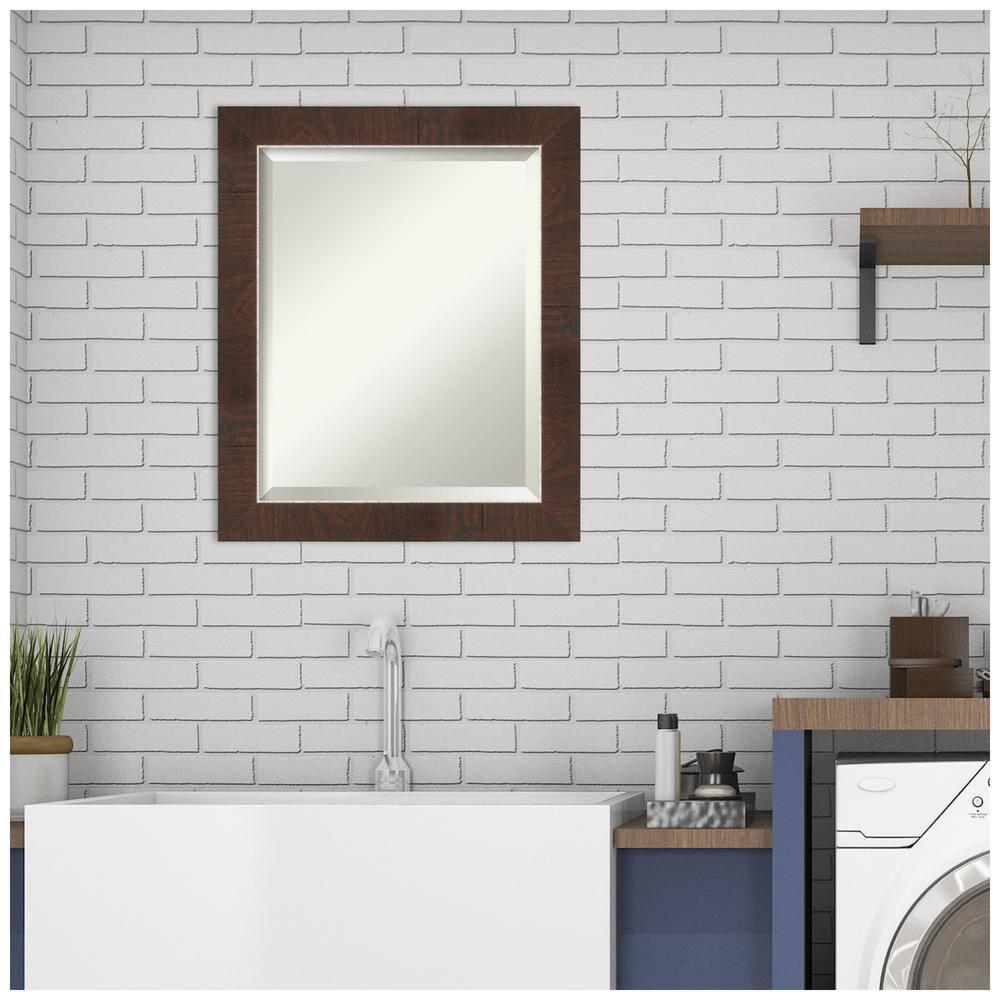 Amanti Art Beveled Bathroom Wall Mirror - Wildwood Brown Frame Wildwood Brown Narrow Outer Size: 19 x 23 in