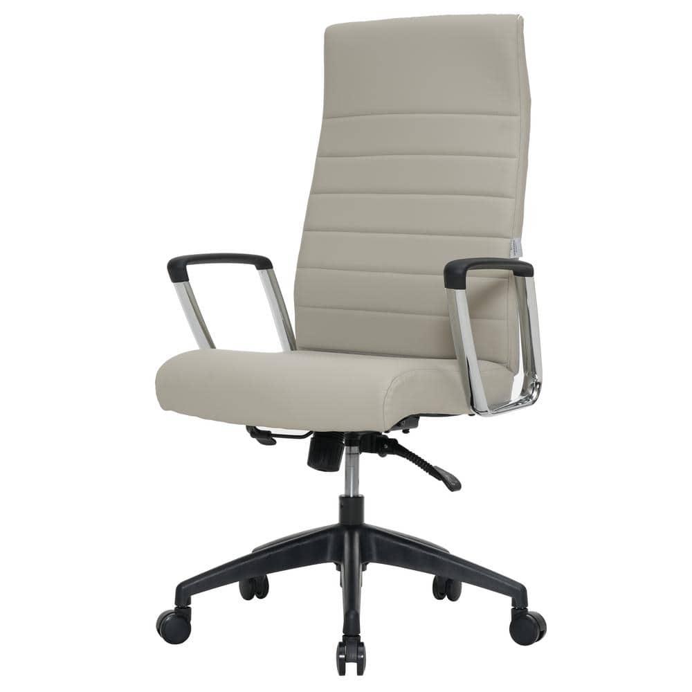 LeisureMod Hilton High-Back Adjustable Office Conference Chair Upholstered in Leather with Steel Frame in Tan