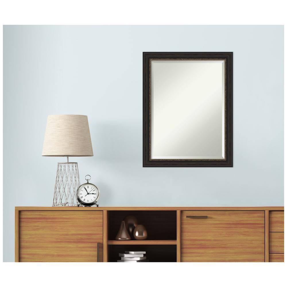 Amanti Art Beveled Bathroom Wall Mirror - Accent Bronze Narrow Frame Outer Size: 22 x 28 in