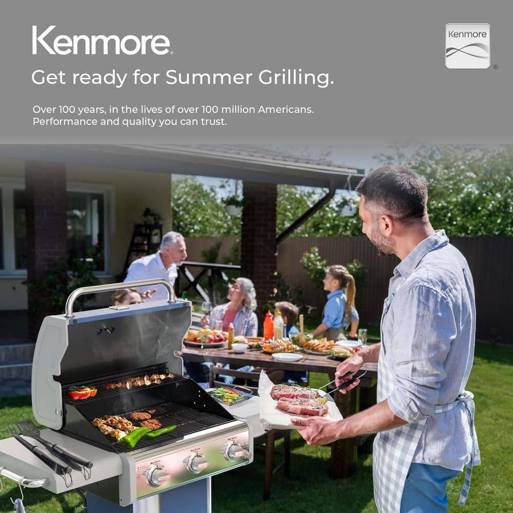 Kenmore 3-Burner Propane Gas Grill with Foldable Side Tables for Outdoor BBQ