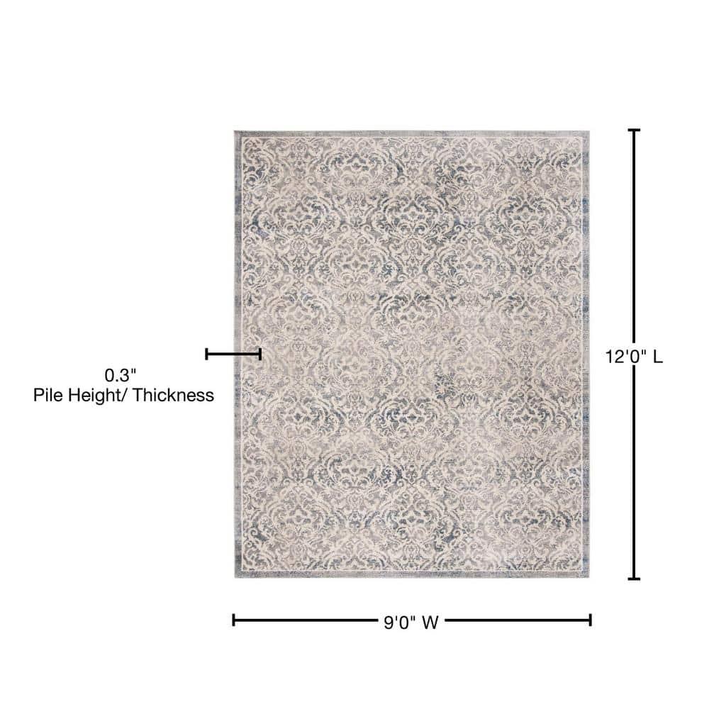 SAFAVIEH Brentwood Eliza Damask Area Rug, Light Grey/Blue, 9' x 12'