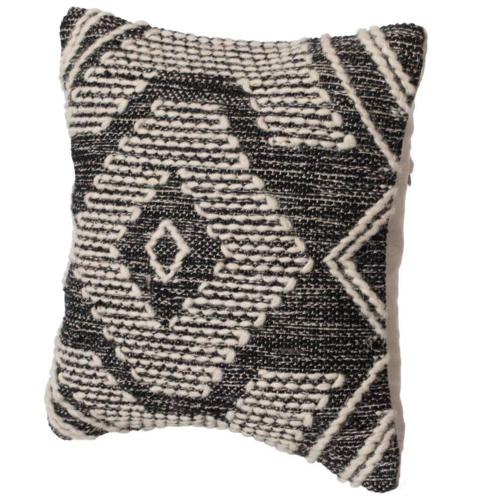 Black and White Cotton Euro Throw Pillow with Tribal Pattern