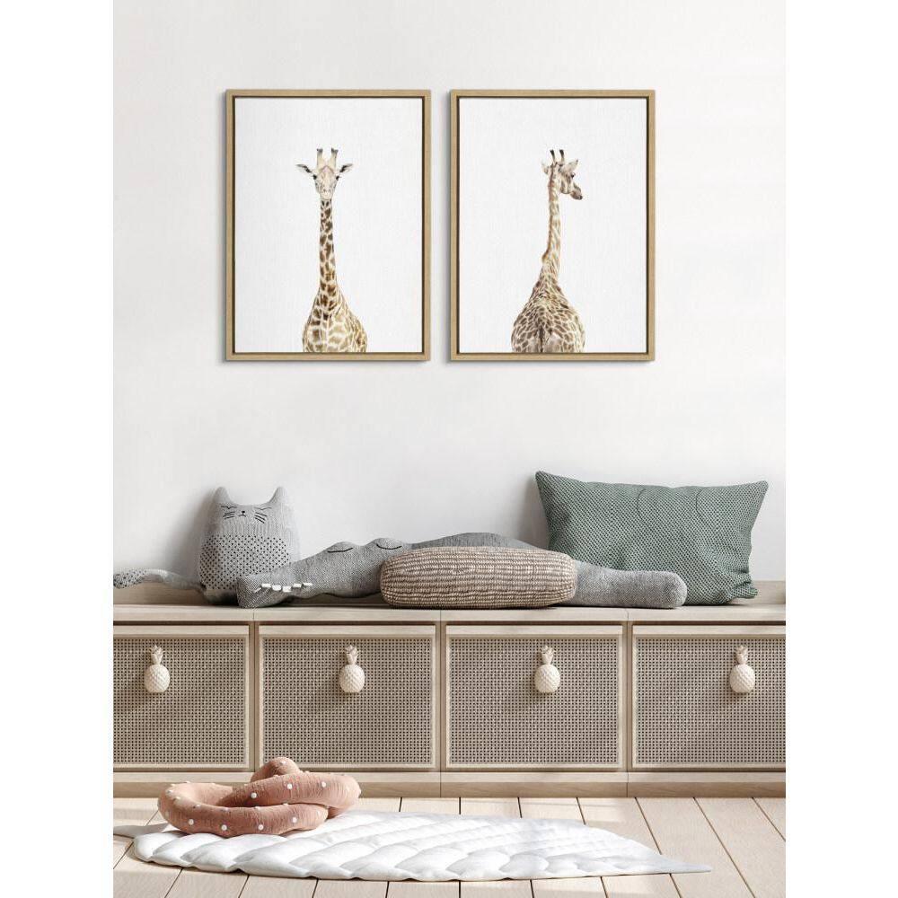(Set of 2) 18" x 24" Sylvie Giraffe Front and Back by Amy Peterson Art Studio Natural Framed Canvas Set - Kate & Laurel All Things Decor