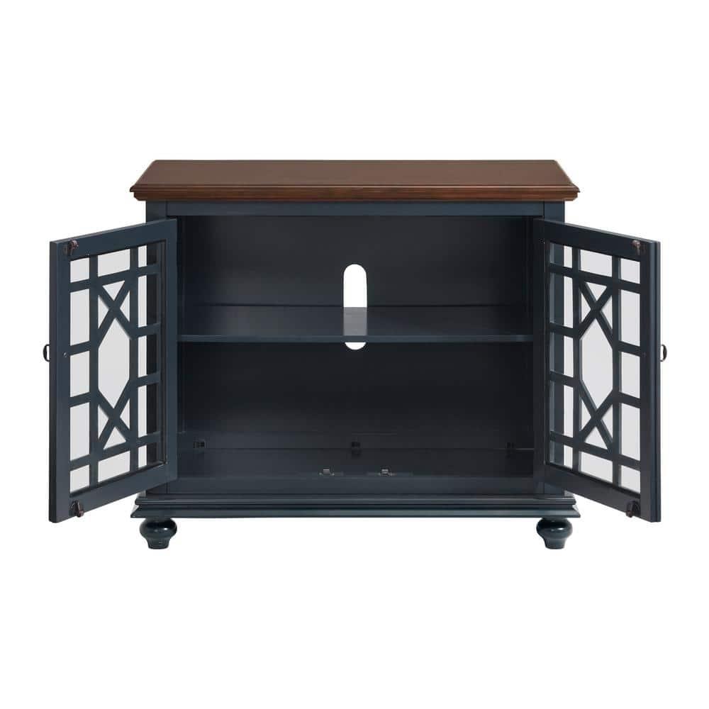Martin Svensson Home Elegant Small Spaces TV Stand Blue with Coffee Walnut Top