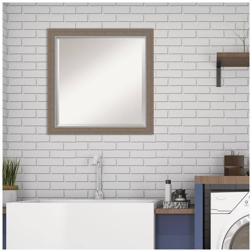 Amanti Art Beveled Bathroom Wall Mirror - Eva Narrow Frame Eva Brown Narrow Outer Size: 23 x 23 in Silver, Brown