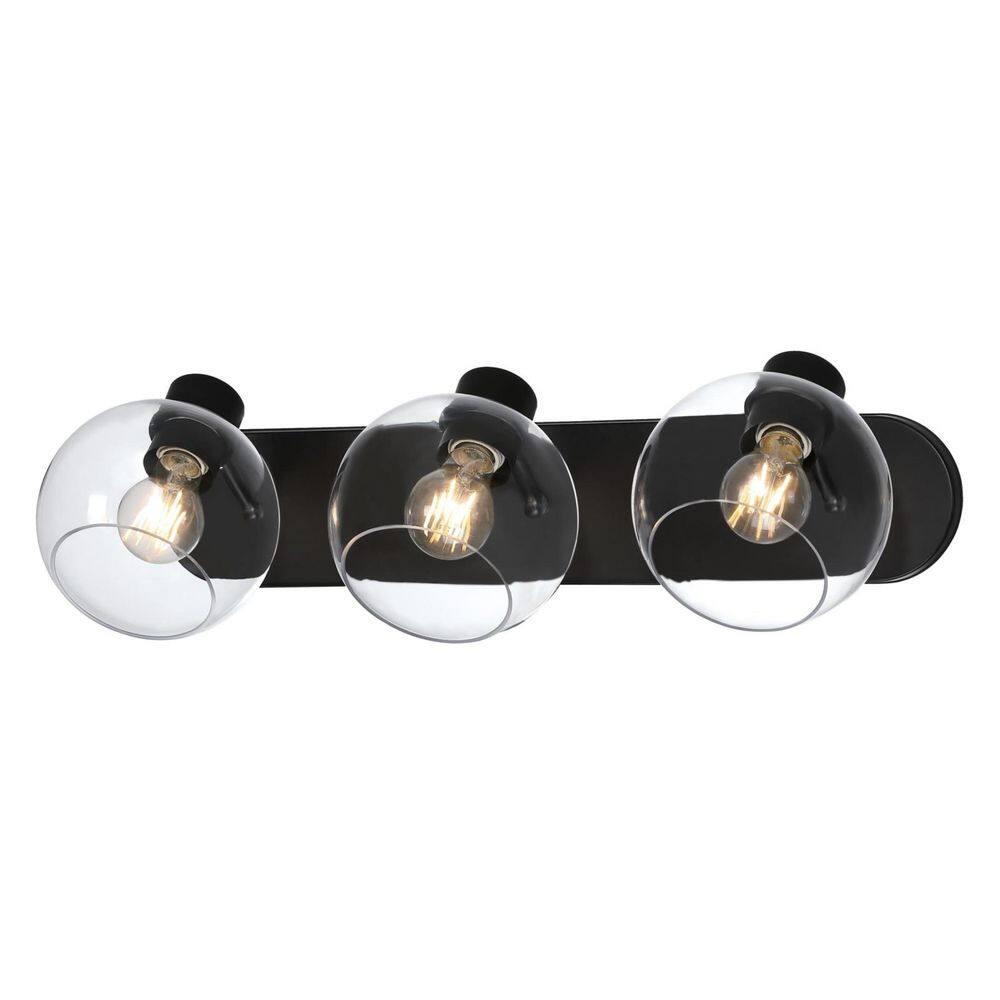 Hyson Three Light Wall Fixture, Matte Black & Clear Glass
