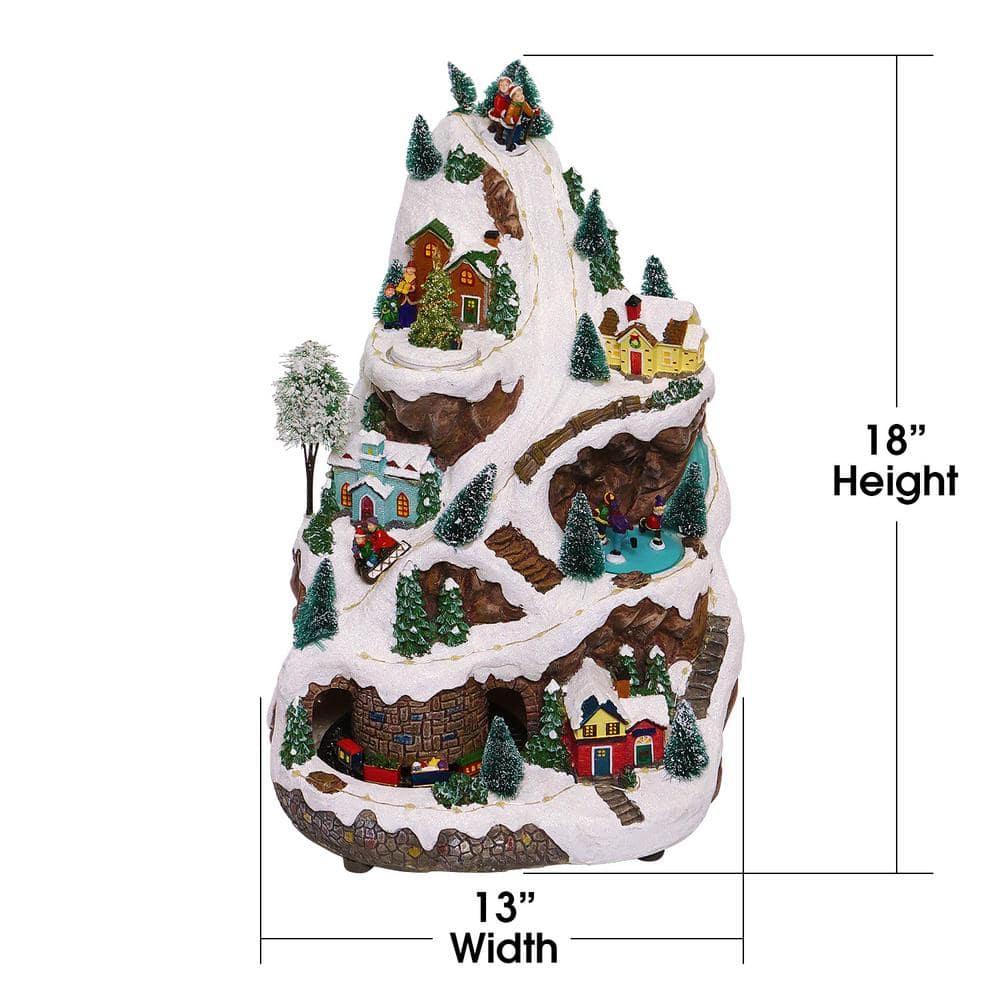 18-Inch Snowy Mountain Village with LED Lights and Music