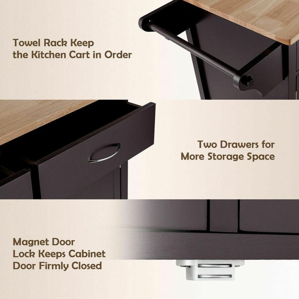 Costway Modern Rolling Kitchen Island Cart Wood Top Storage Trolley with Storage Drawers