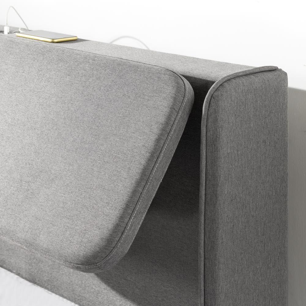 Zinus 41" Avery Platform Bed, Reclining Fabric Headboard and USB Ports, Grey, Full