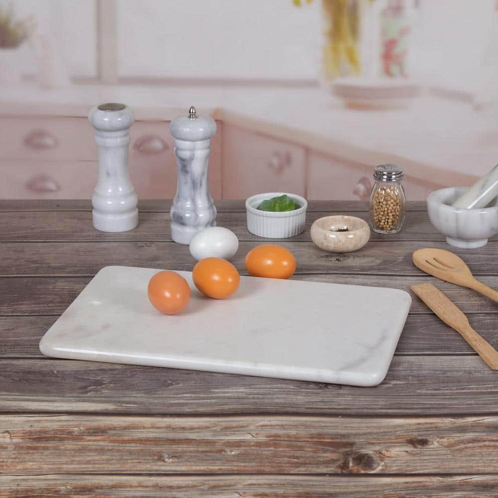 Creative Home Natural White Marble 9" x 14" Rectangular Pastry Board, Cutting Board, Serving Board