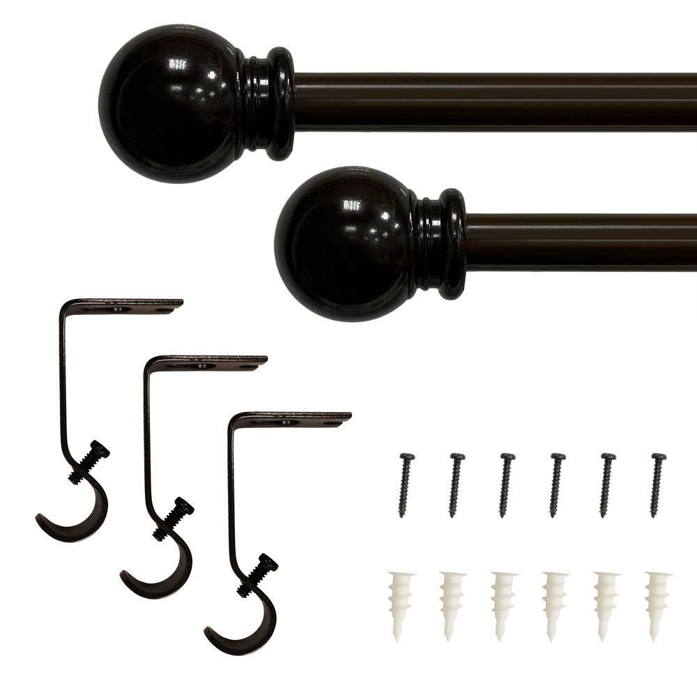 Lumi Home Furnishings 48"-84" Ball Curtain Rod - Brown: Adjustable Plastic Rod, Single, Painted Finish, 1 Year Warranty