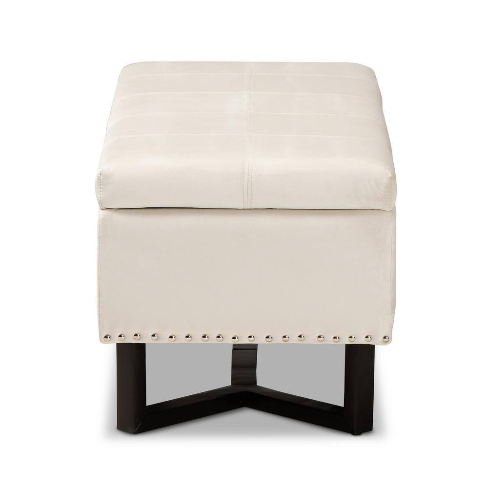 Esther Modern and Contemporary Beige Velvet Fabric Upholstered and Wood Storage Ottoman