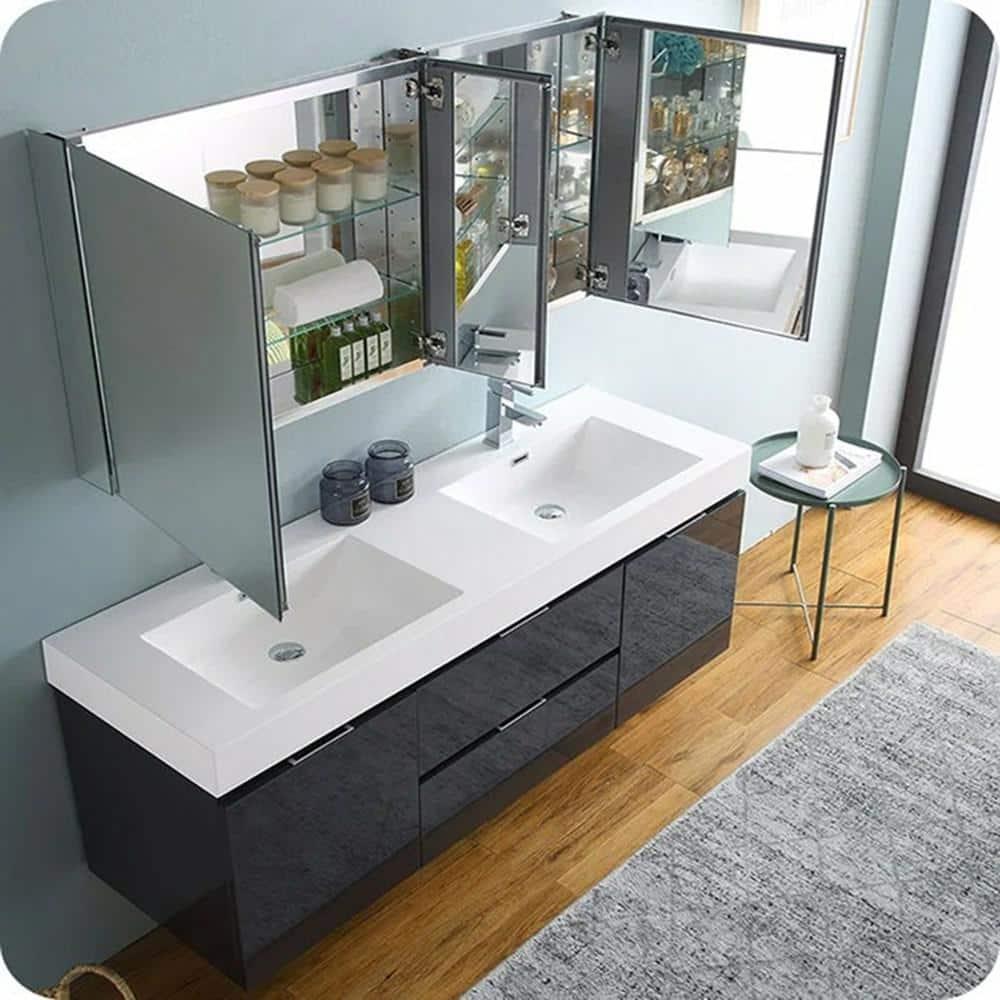 Fresca Valencia 60" Wall Mount Double Sink Bathroom Vanity with Top and Sinks (Faucets Not Included)