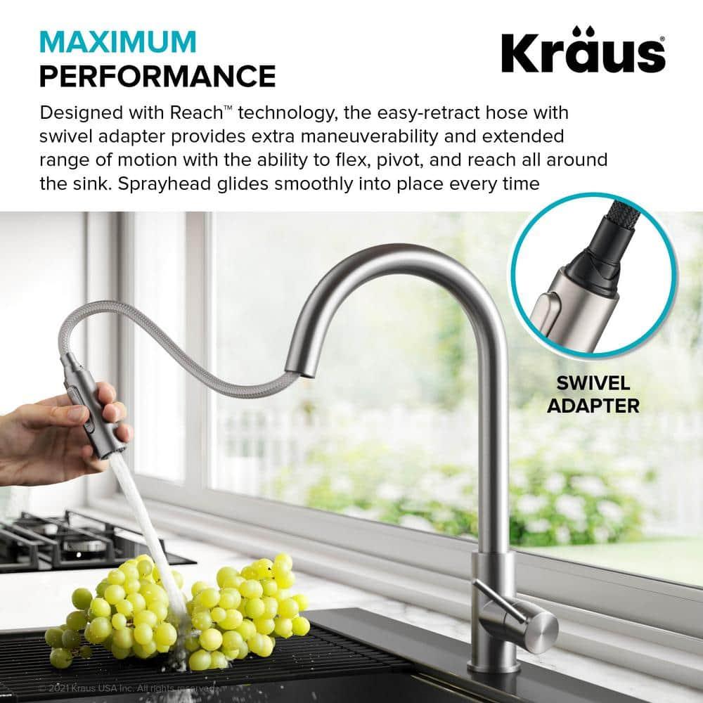 KRAUS Oletto Contemporary Pull-Down Single Handle Kitchen Faucet in Spot Free Stainless Steel, KPF-3104SFS