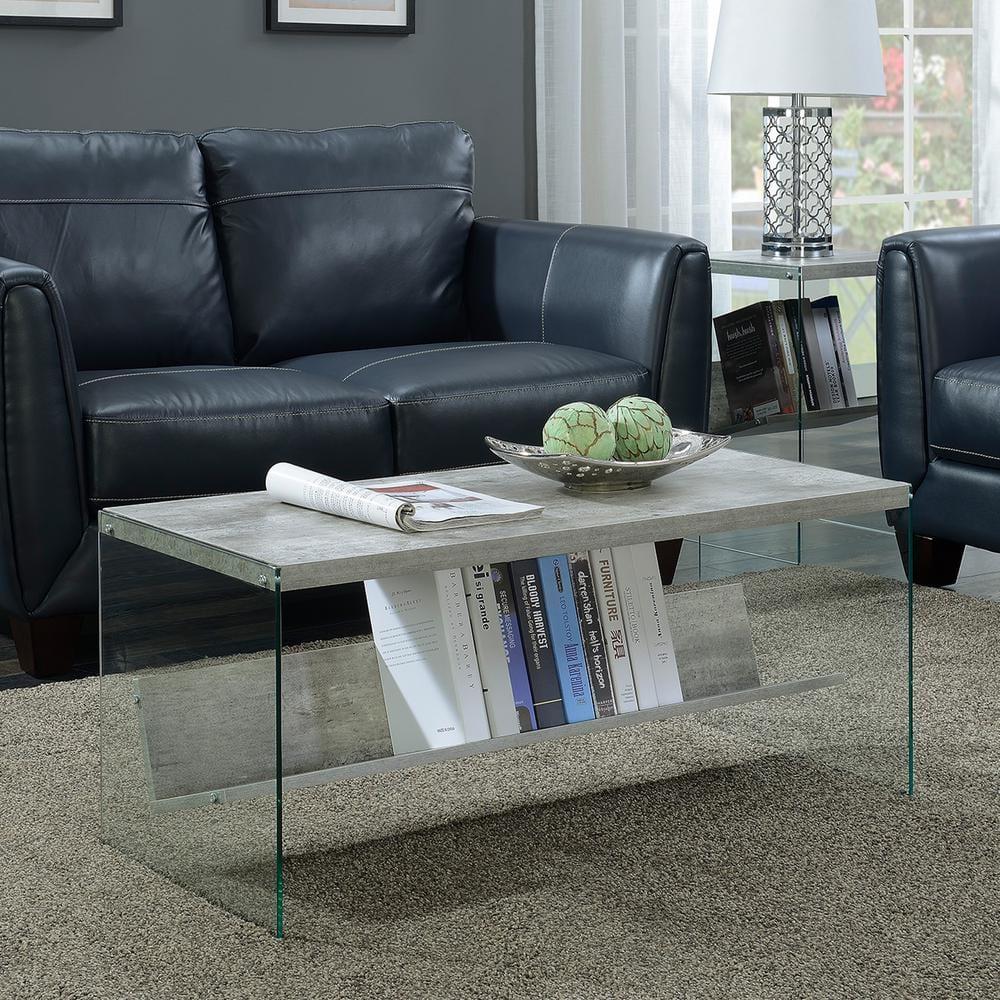 Convenience Concepts SoHo Glass Coffee Table with Shelf, Faux Birch/Glass