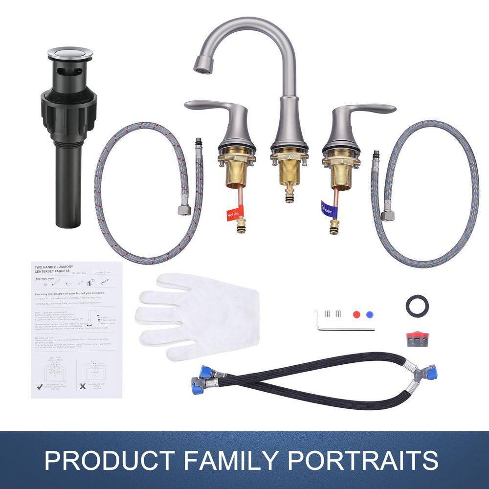 WOWOW 8 in. Widespread Double Handle Bathroom Faucet with Drain Kit Included in Brushed Nickel