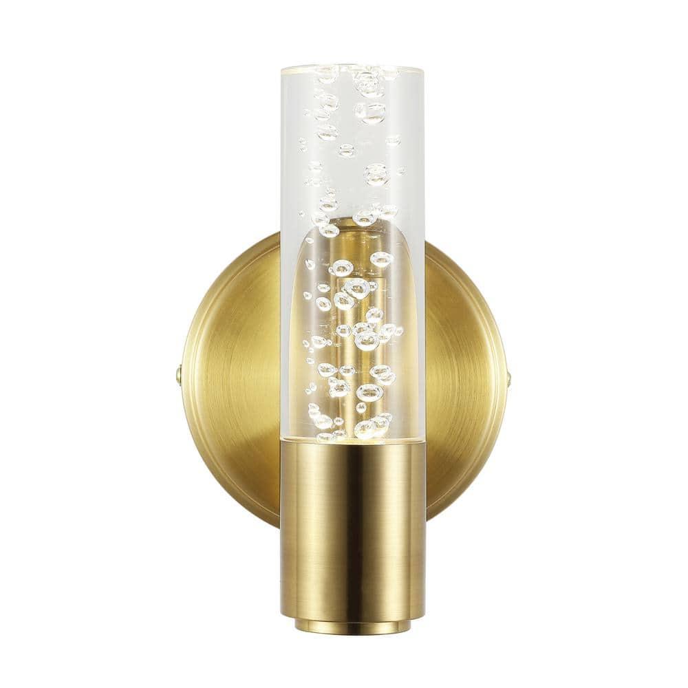 Bolha 5.5" 1-Light Minimalist Modern Bubble Acrylic/Iron Integrated LED Vanity Light, Brass Gold