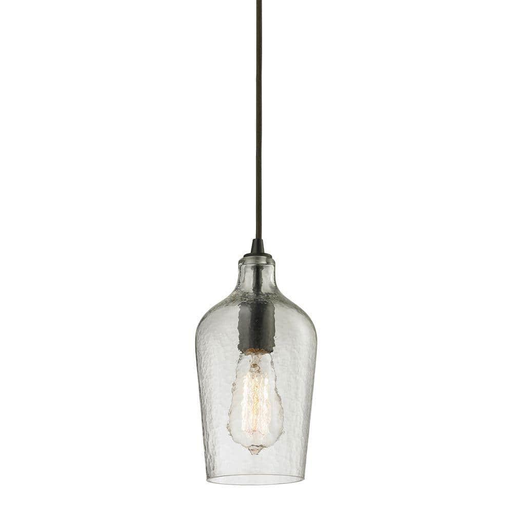 Elk Home Hammered Glass 1 - Light Pendant in  Oil Rubbed Bronze