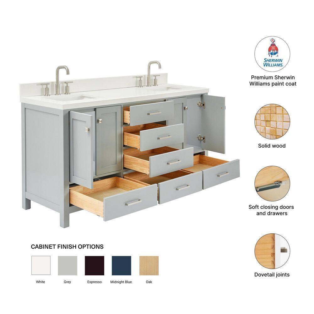 Ariel A067dwqrvo Cambridge 67" Free Standing Double Rectangular Basin Vanity Set - Grey