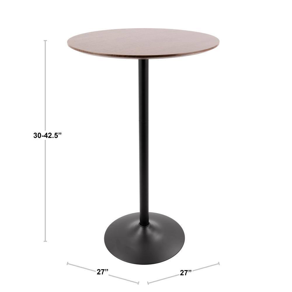 LumiSource Pebble Mid-Century Modern Bar Height Table Walnut/Black : Rustic Style, Round Top, Metal Pedestal Base