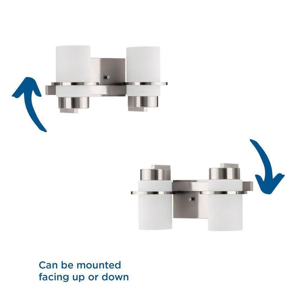Progress Lighting Reiss 2-Light Vanity Light, Brushed Nickel, White Glass Shade