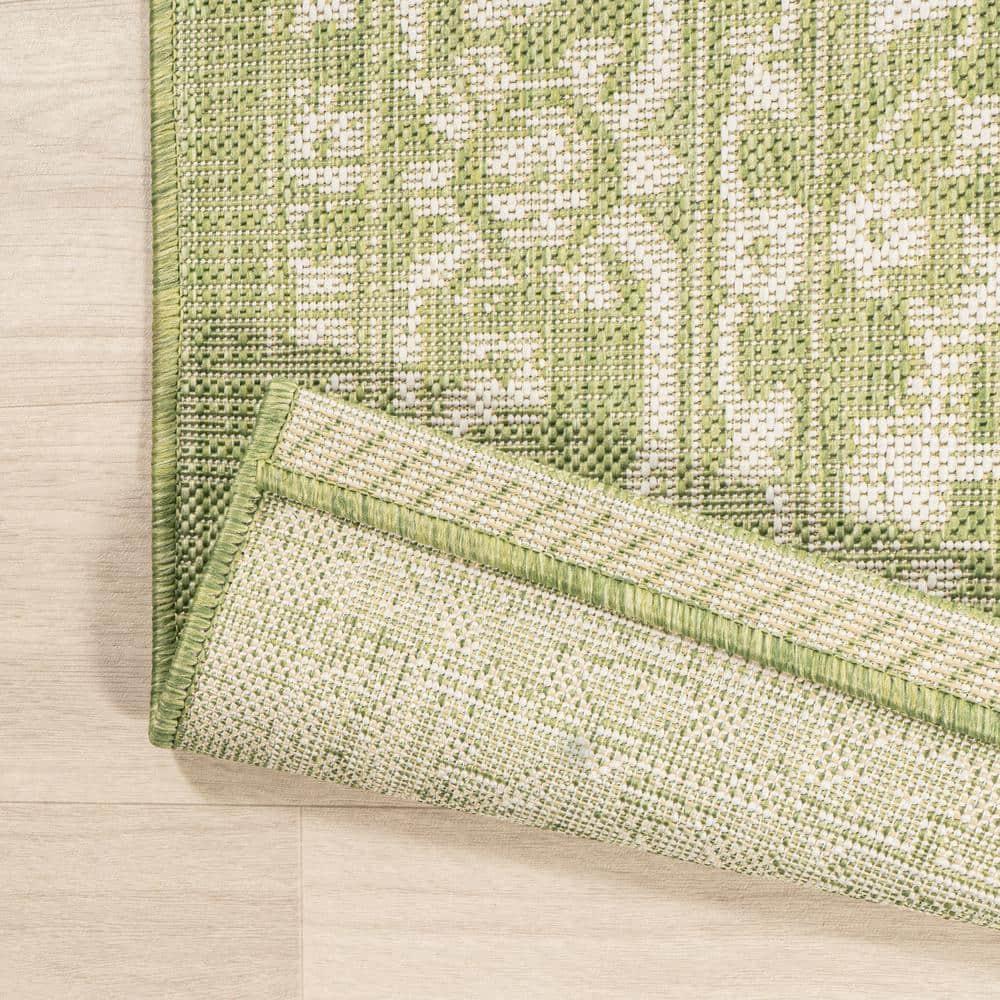 8' x 10' Malta Bohemian Styled Medallion Textured Weave Indoor/Outdoor Area Rug, Green/Cream - JONATHAN Y