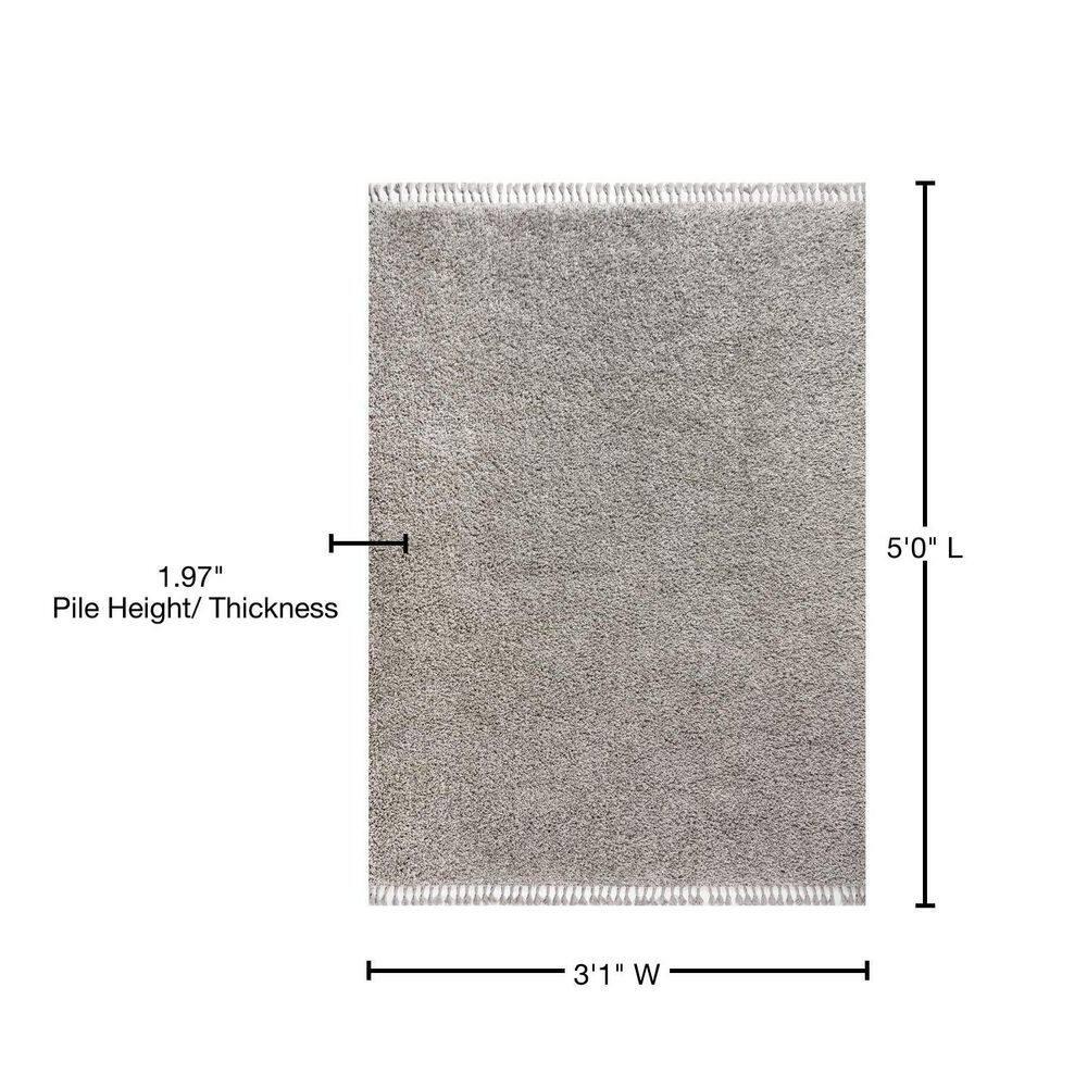 3'x5' Mercer Shag Plush Tassel Area Rug, Grey - JONATHAN Y