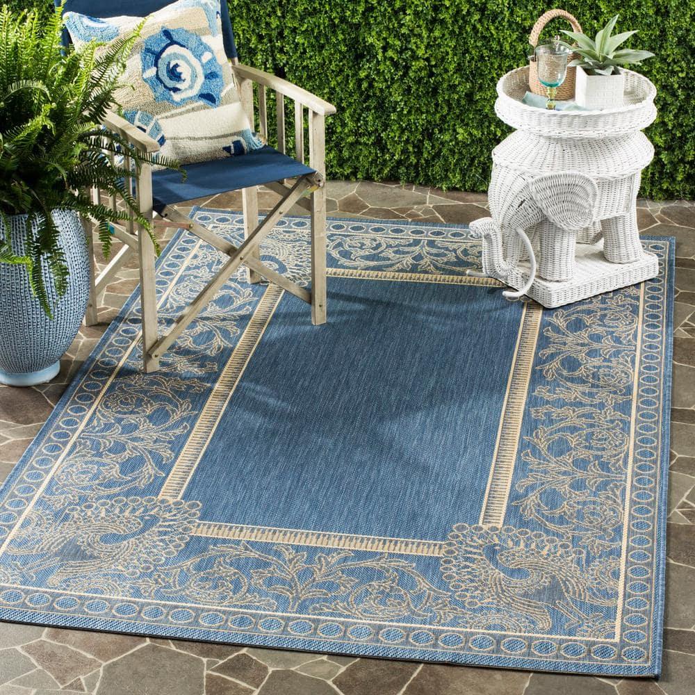 SAFAVIEH Courtyard Cooper Floral Indoor/Outdoor Area Rug, 9' x 12', Blue/Natural