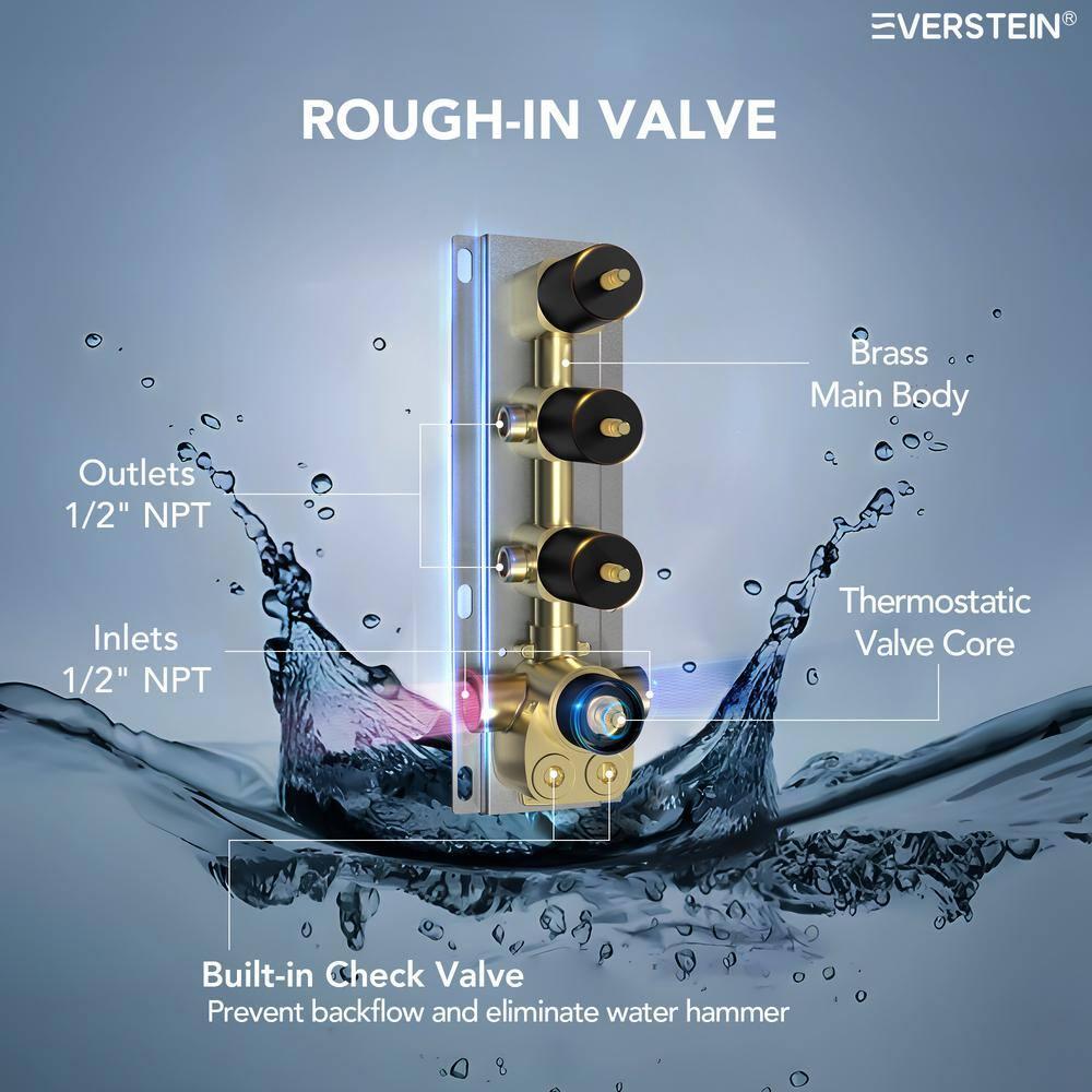 Thermostatic Shower Faucet System,16" & 6" Dual Shower Head with Rough-In Valve