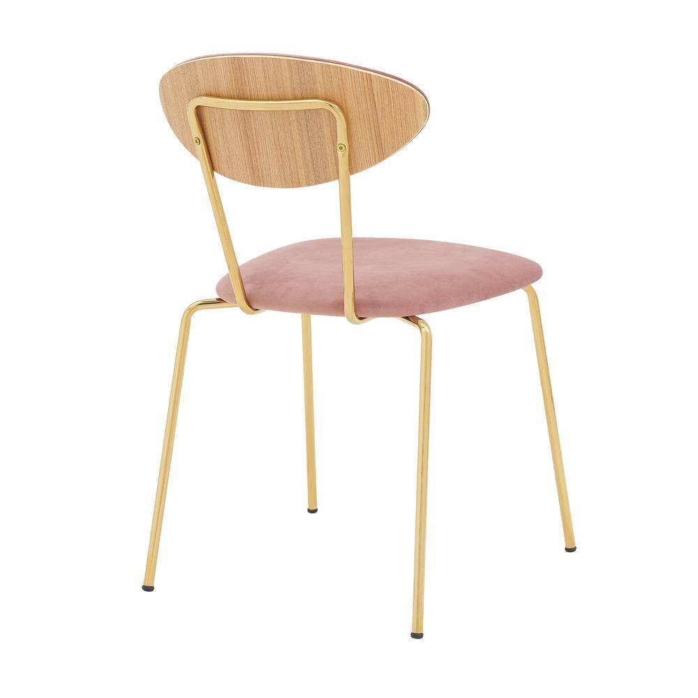 Set of 2 Neo Modern Velvet and Metal Leg Dining Room Chairs Pink/Gold - Armen Living: Chrome-Plated, Foam-Filled, Armless Design