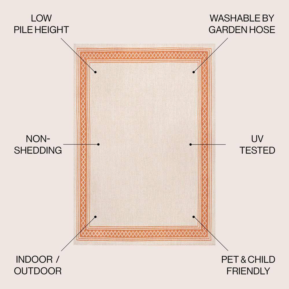 3' x 5' Lucia Classic Diamond Border Indoor/Outdoor Area Rug, Cream/Orange - JONATHAN Y