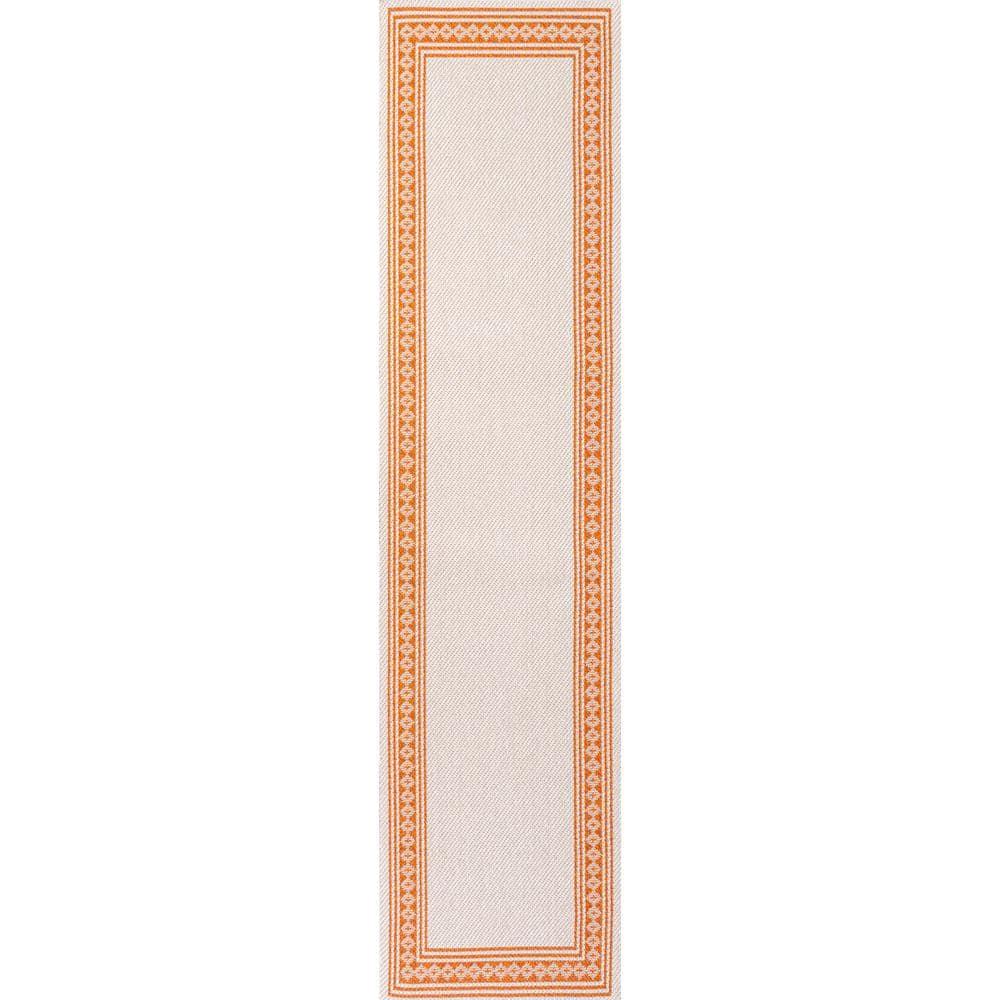 2' x 8' Lucia Classic Diamond Border Indoor/Outdoor Runner Rug, Cream/Orange - JONATHAN Y