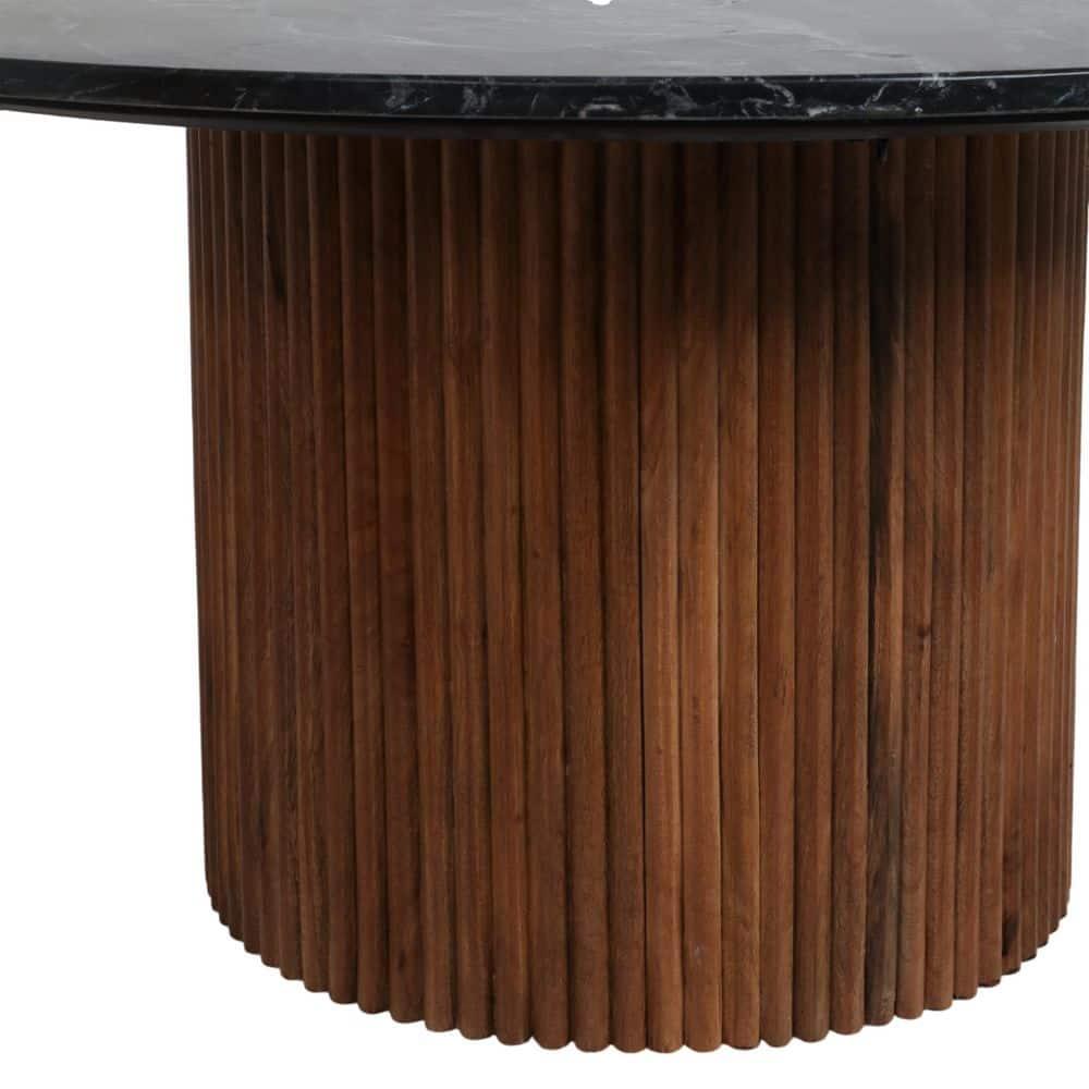 Sagebrook Home 18" Mango Wood and Marble Round Reeded Coffee Table Brown/Black: Elegant Pedestal Base, No Assembly Required