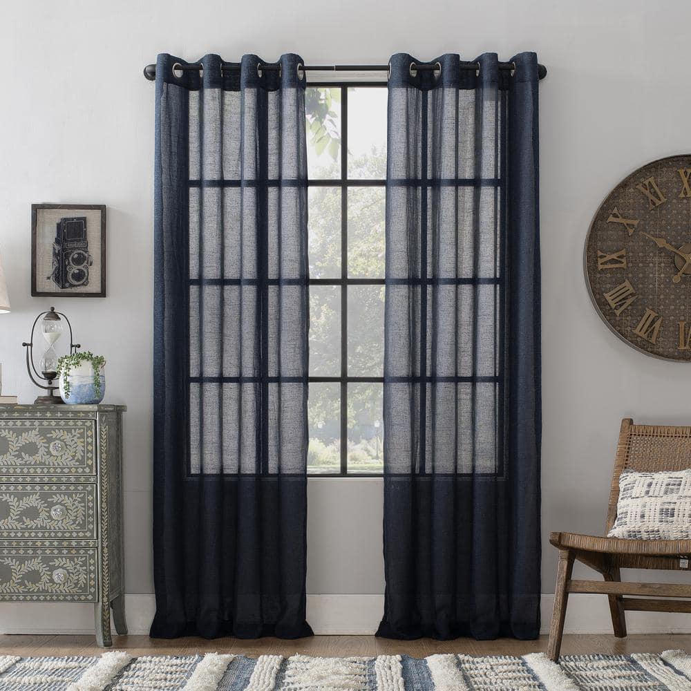 84"x52" Slub Textured Linen Blend Grommet Top Curtain Navy - Archaeo: Modern Light Filtering Panel