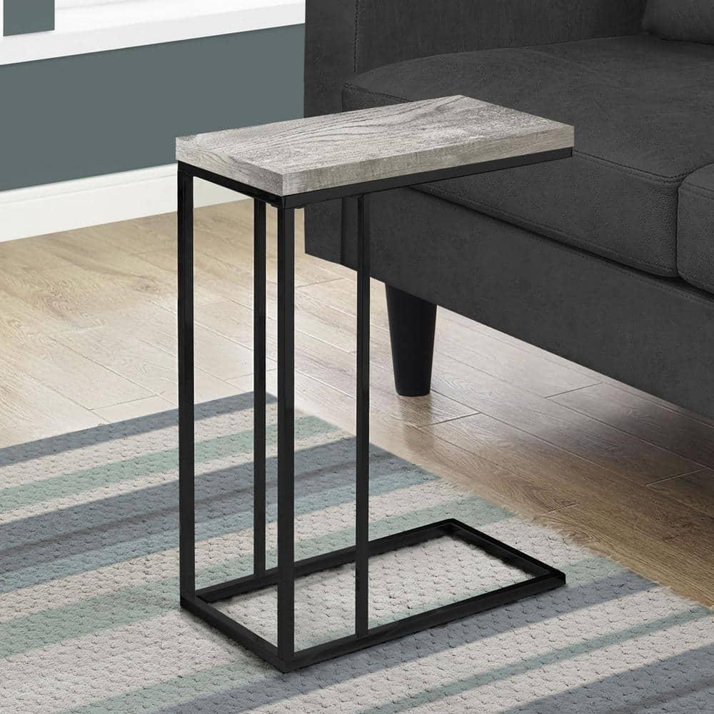 Monarch Specialties Accent Table, C-shaped, End, Side, Snack, Living Room, Bedroom, Grey Laminate, Black Metal, Contemporary, Modern
