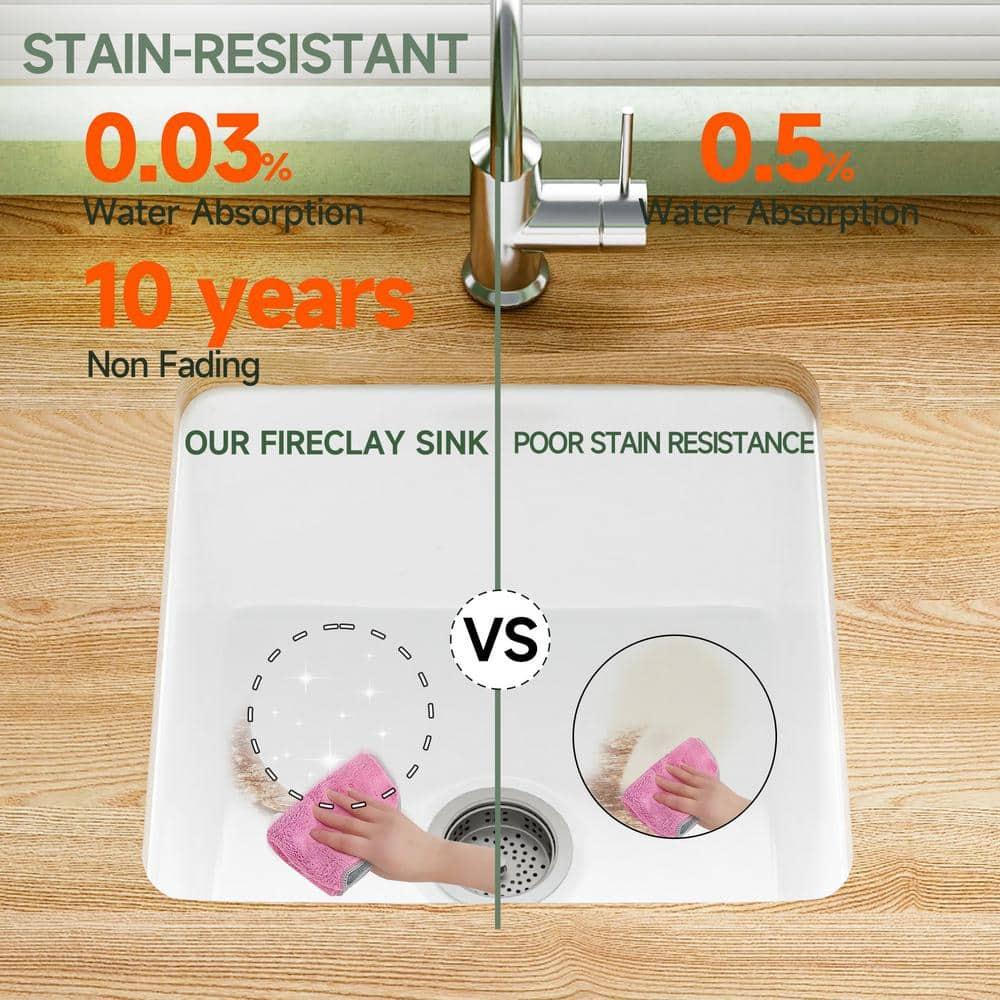 18" L x 18" W Single Bowl Fireclay Kitchen Sinks White with Bottom Grids and Basket Strainer