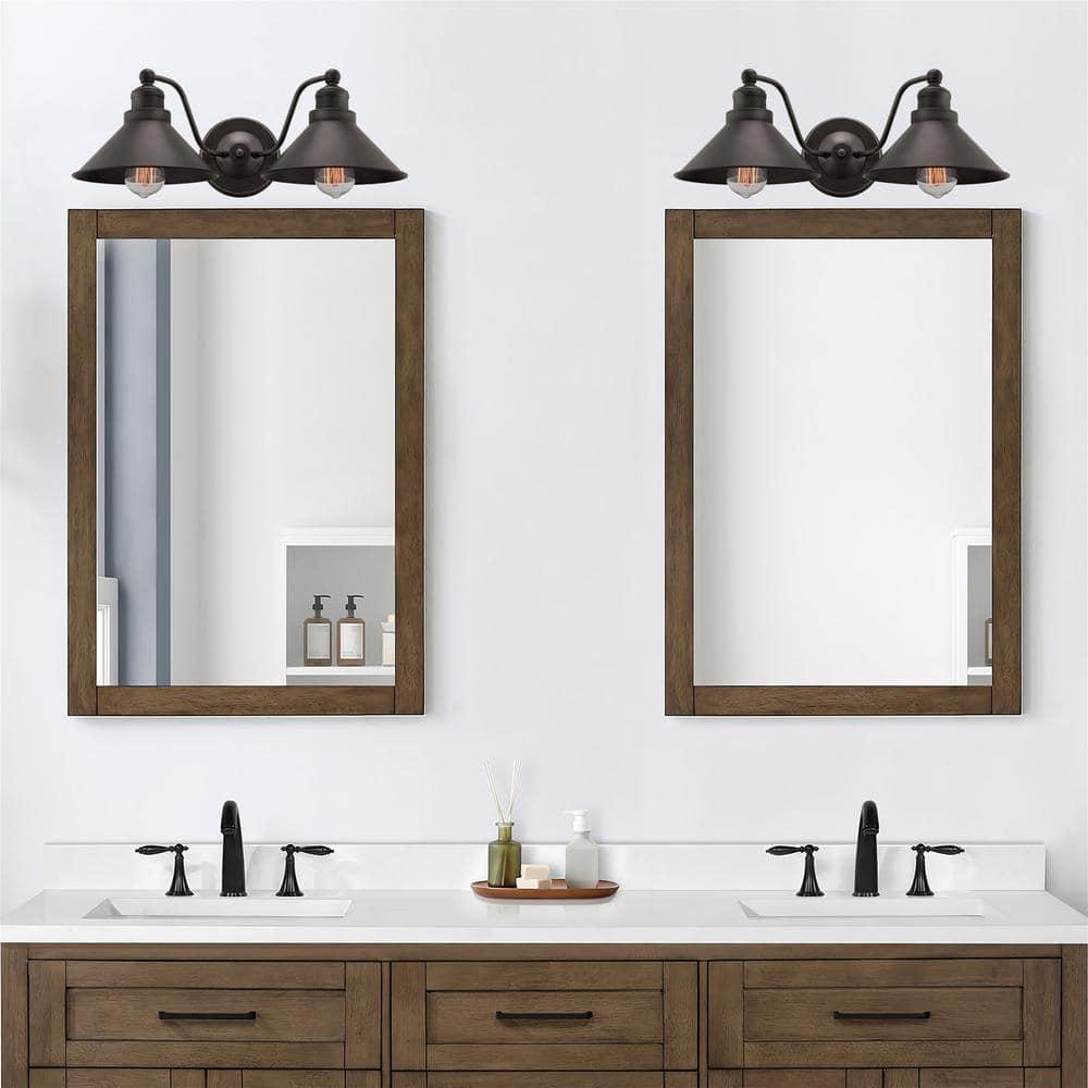 Kira Home Welton 19" 2-Light Farmhouse Bathroom Light, Wall Sconce Barn Light, Gold Trim + Brushed Dark Bronze