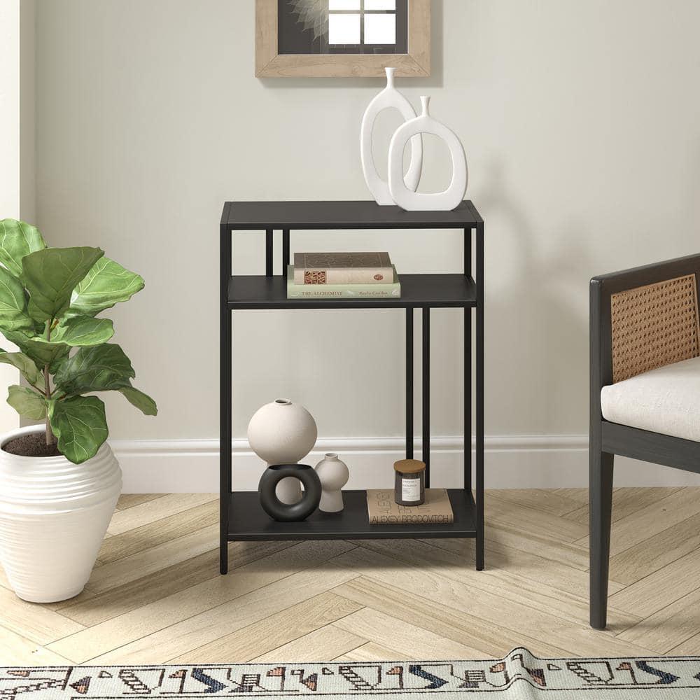 Evelyn&Zoe Cortland 22" Wide Rectangular Console Table with Metal Shelves, Blackened Bronze