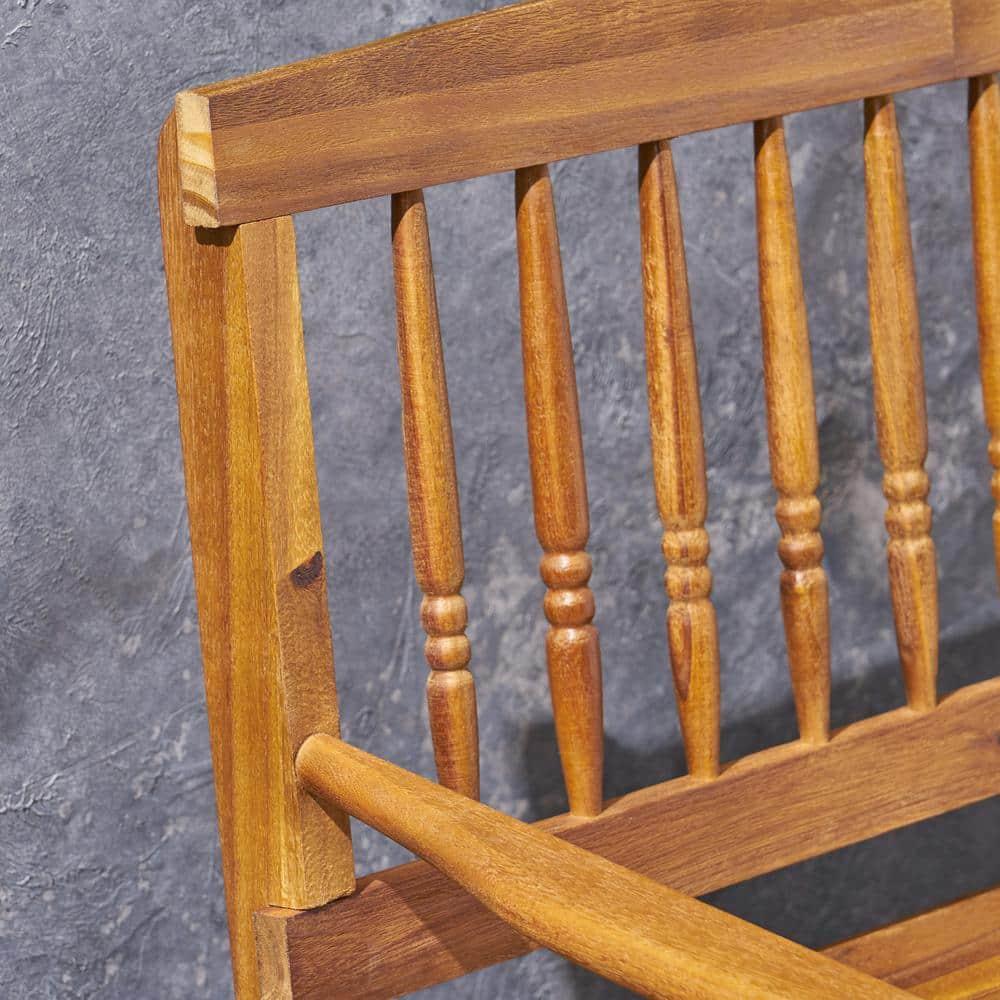Larry Outdoor Rustic Acacia Wood Bench with Shelf, Teak