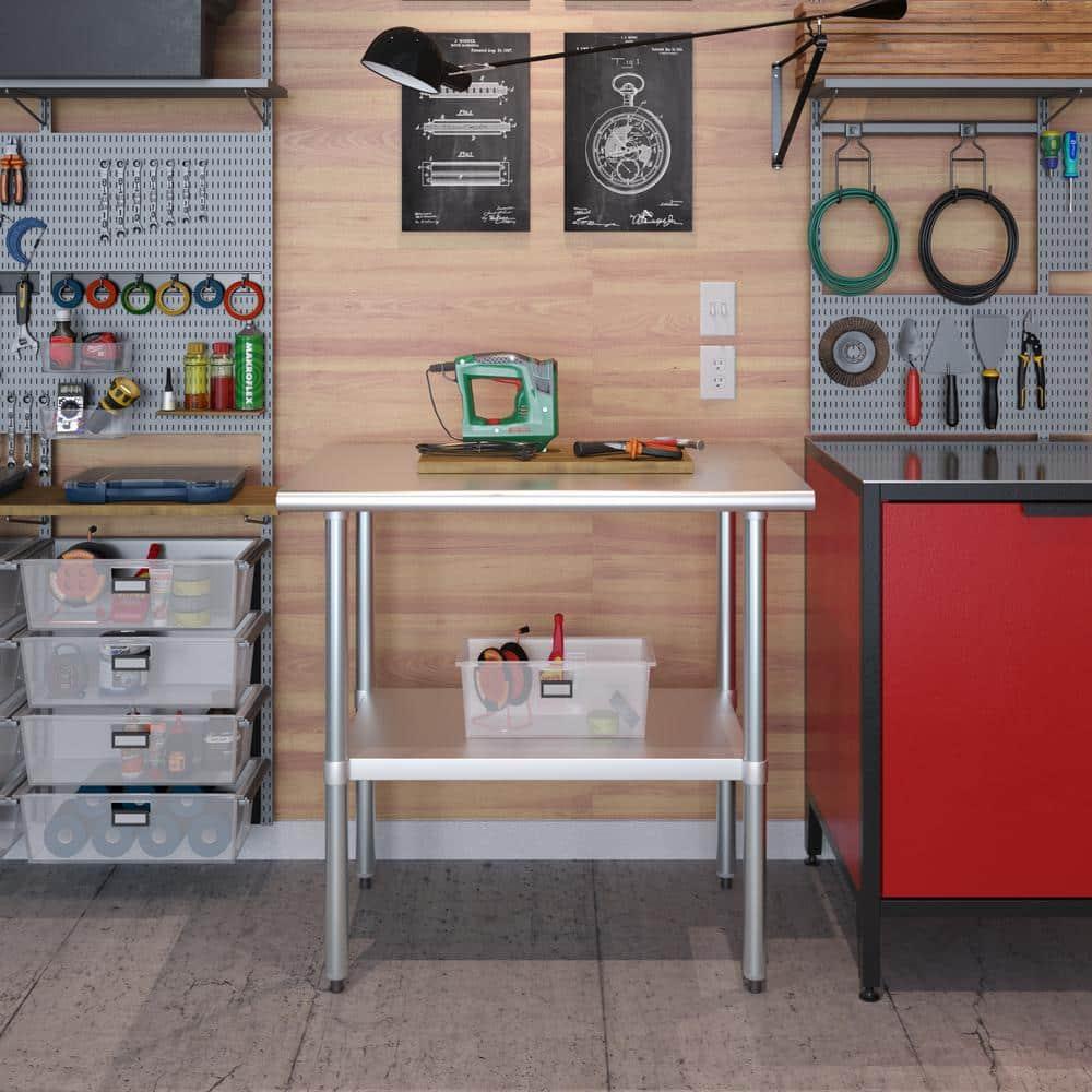 Amgood Stainless Steel Work Table with Undershelf. Metal Prep Table. NSF - Certified