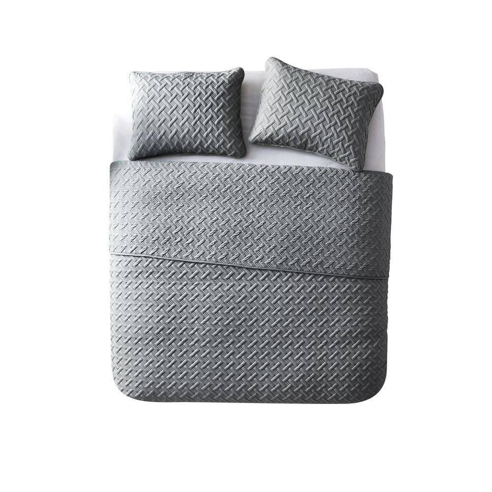 3pc Full/Queen Nina Embossed Quilt Set Gray - VCNY Home: Hypoallergenic Microfiber Coverlet with Shams