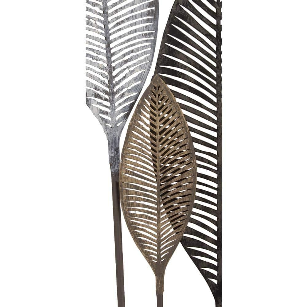DecMode Bronze Metal Tall Cut-Out Leaf Wall Decor with Intricate Laser Cut Designs