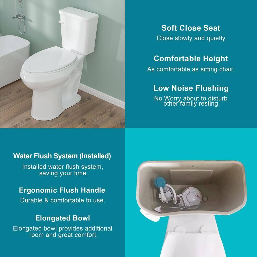 19 in. 2-Piece Toilet 1.1/1.6 GPF Dual Flush Round White Toilet ADA Height with Soft-Close Seat