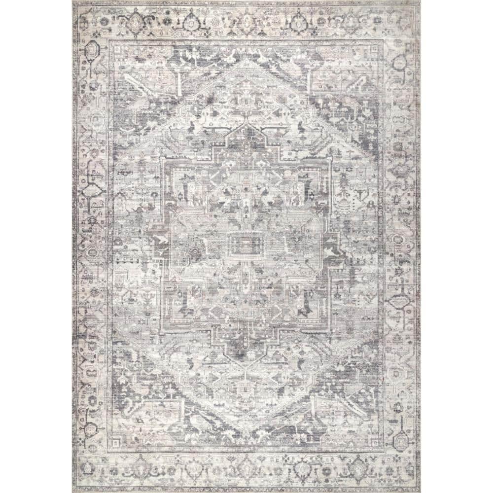 Nuloom Brielle Pet Friendly Machine Washable Vintage Medallion Area Rug, 2' x 3', Grey